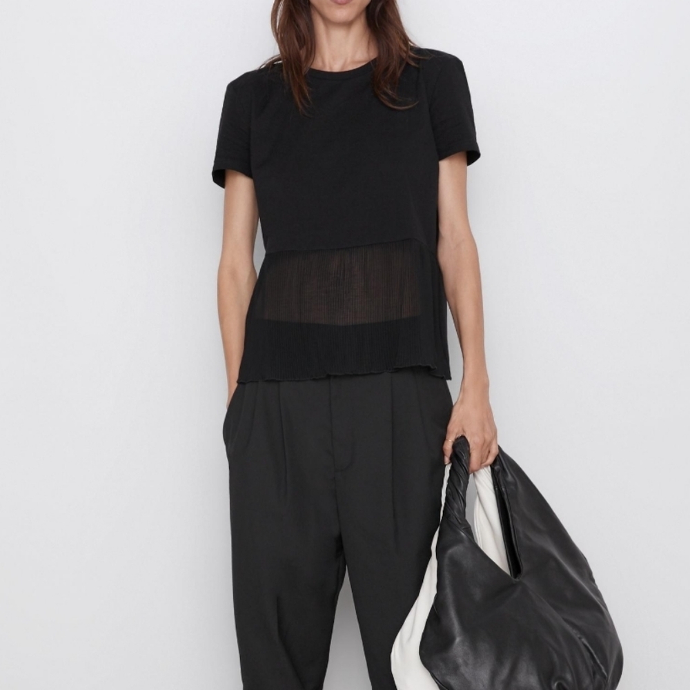 ☀️ Zara Black Short Sleeve Pleated Top Sz S